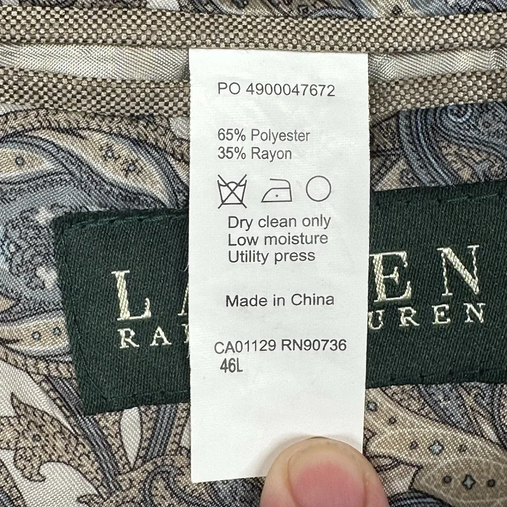 Lauren Ralph Lauren Blazer Mens 46L Bird's‎ Eye Pattern Tweed Beige Brown